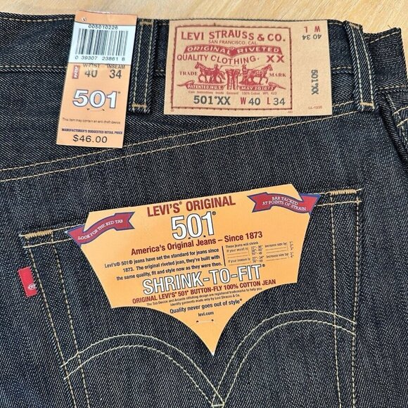 Vintage 90s 501 XX Levis Shrink To Fit Deadstock Raw Jeans 40x34 NWT Made in USA - Picture 1 of 14
